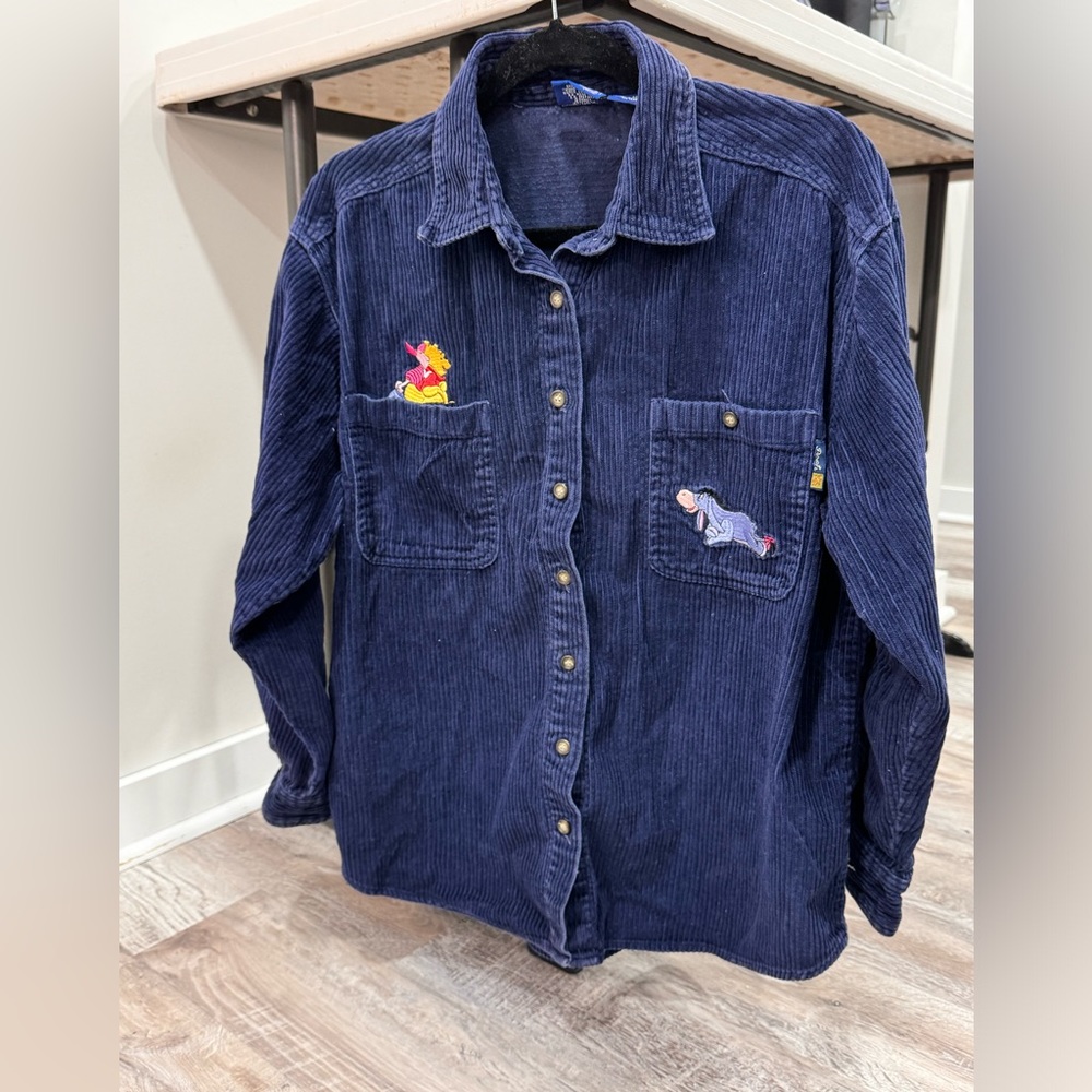 Vintage 90s Disney Winnie The Pooh & Tigger Blue Corduroy Button-up Shirt- M